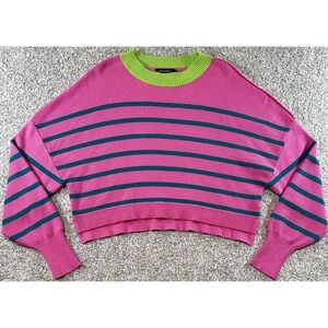 Merokeety Batwing Cropped Sweater Womens Large Oversized Long Sleeve Pink Stripe